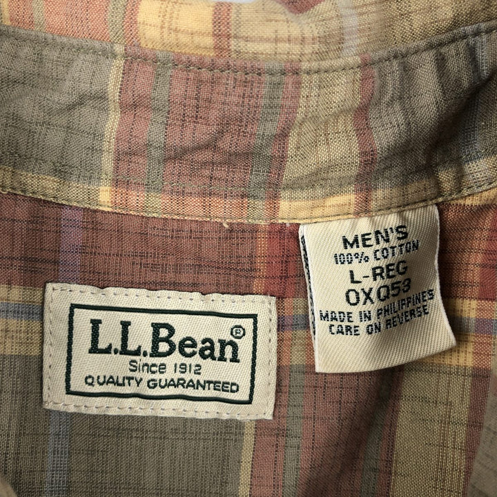 90s-00'S LLBean Short-Sleeve Cotton Check Shirt, Men's Size L (approx.), Vintage cotton Beige type Vintage Second Hand