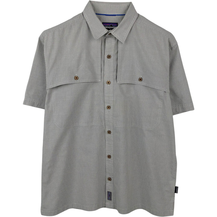 Patagonia 52136SP16 Check Pattern Short-Sleeve Cotton Check Shirt, Boxy Shirt, Men's Size M (approx.) cotton Beige type Vintage Second Hand