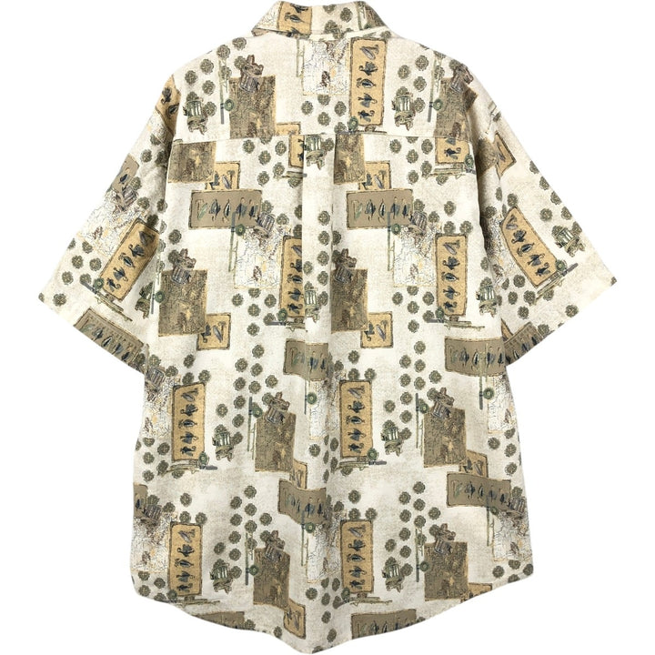 90s-00'S Woolrich all-over print short-sleeved button-down shirt, made in USA, men's size L (approx.) cotton Beige type Vintage Second Hand