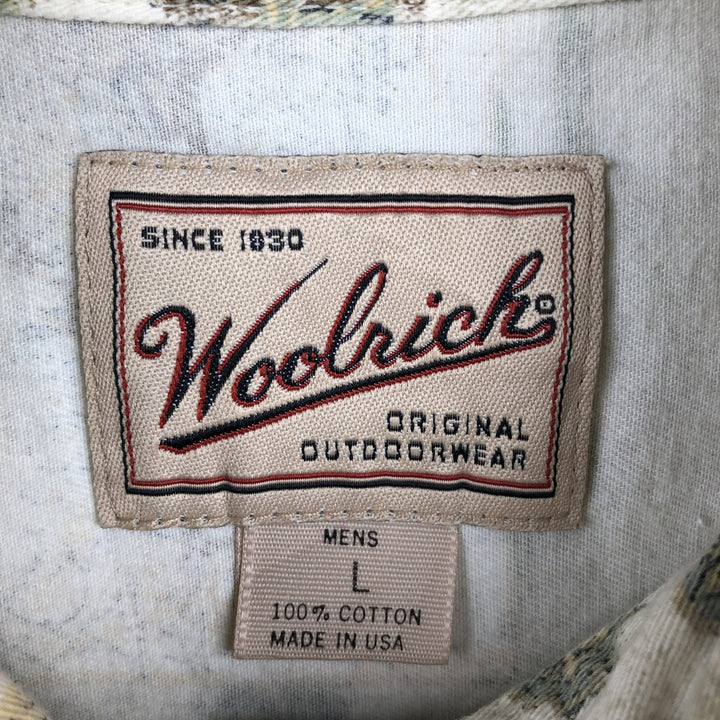 90s-00'S Woolrich all-over print short-sleeved button-down shirt, made in USA, men's size L (approx.) cotton Beige type Vintage Second Hand