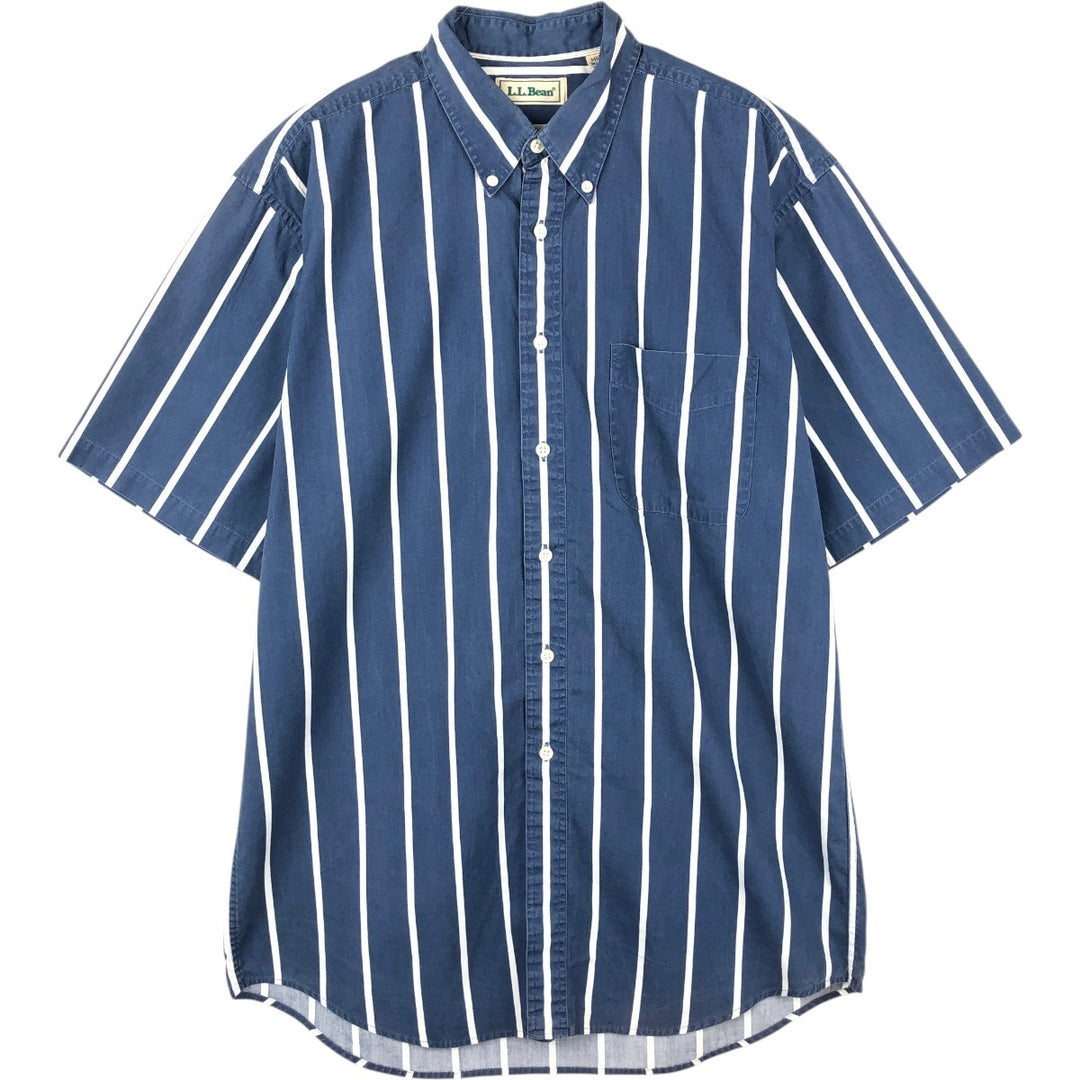 Vintage 1990'S LLBean short-sleeved button-down striped shirt, men's size M. cotton blue type Vintage Second Hand