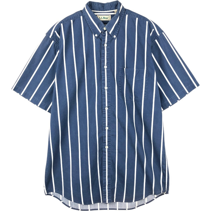 Vintage 1990'S LLBean short-sleeved button-down striped shirt, men's size M. cotton blue type Vintage Second Hand