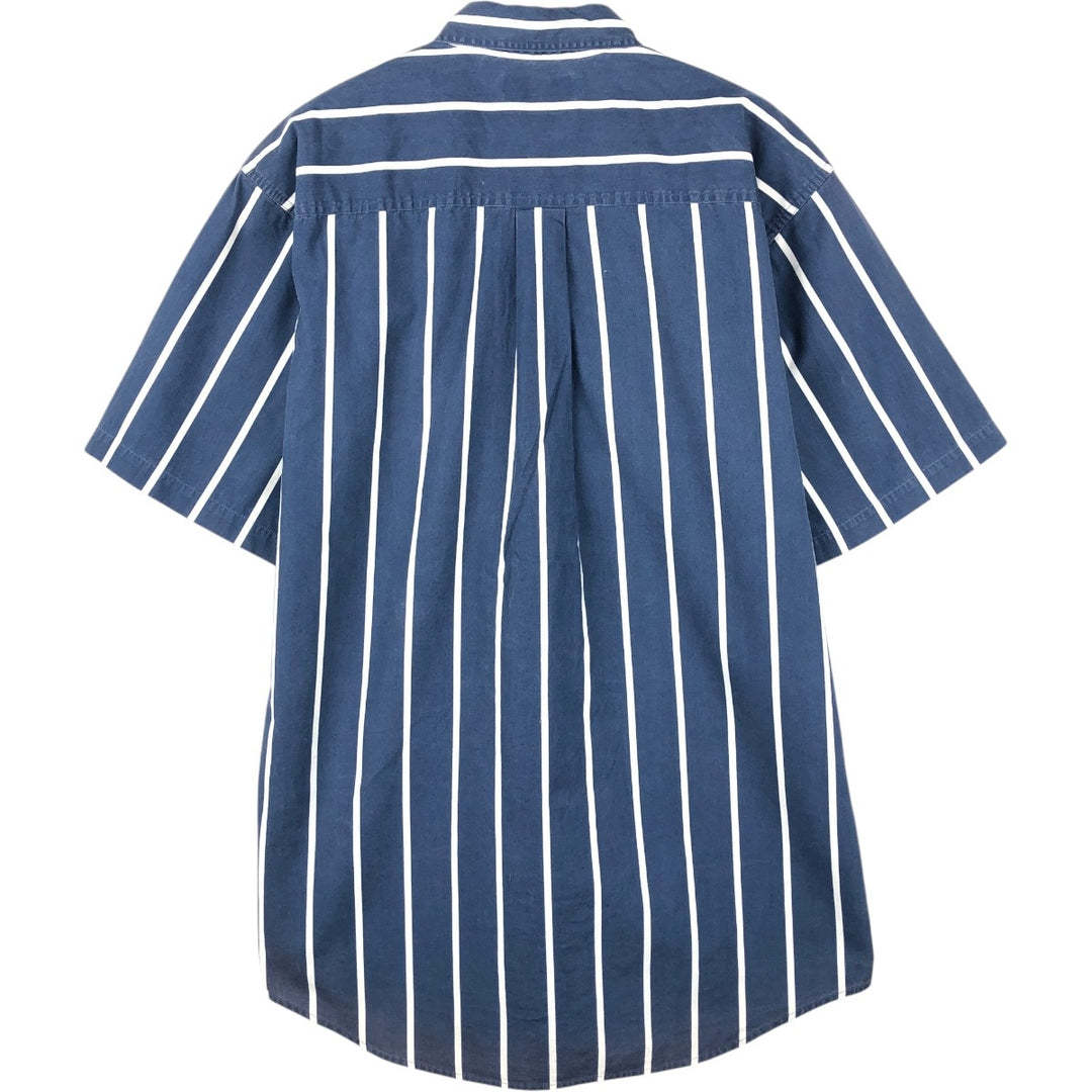 Vintage 1990'S LLBean short-sleeved button-down striped shirt, men's size M. cotton blue type Vintage Second Hand