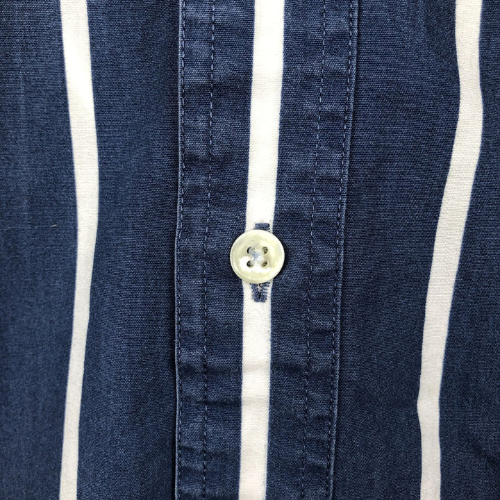 Vintage 1990'S LLBean short-sleeved button-down striped shirt, men's size M. cotton blue type Vintage Second Hand