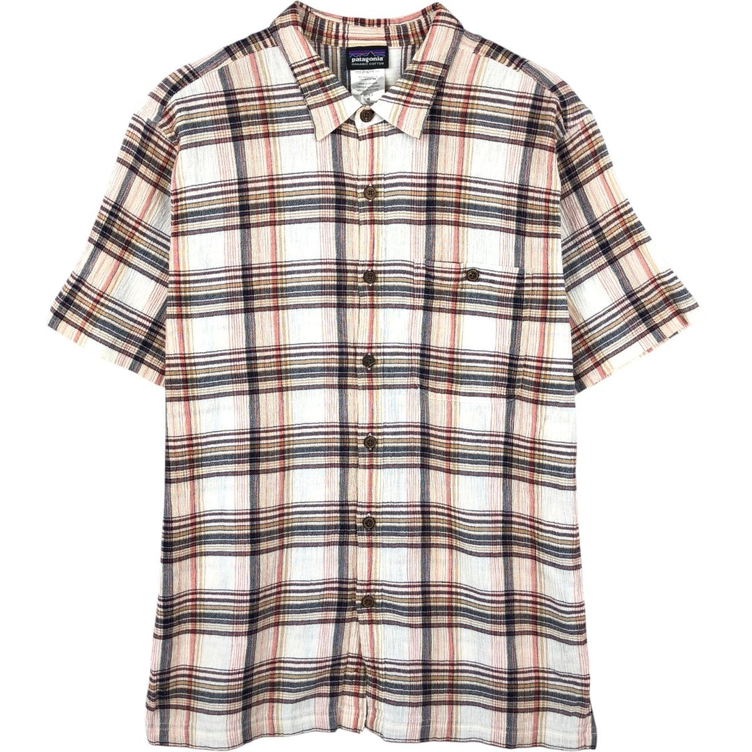 Patagonia 52921SP15 Crepe Cotton Short-Sleeve Check Shirt, Boxy Shirt, Men's Size M (approx.) cotton coral Vintage Second Hand