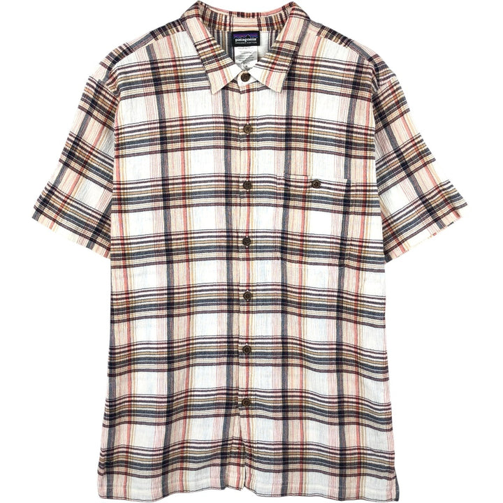 Patagonia 52921SP15 Crepe Cotton Short-Sleeve Check Shirt, Boxy Shirt, Men's Size M (approx.) cotton coral Vintage Second Hand