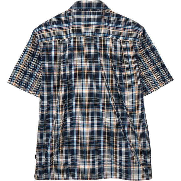 Patagonia 53004SP16 Seersucker Short-Sleeve Cotton Check Shirt, Boxy Shirt, Men's Size S (approx.) polyester navy blue type Vintage Second Hand