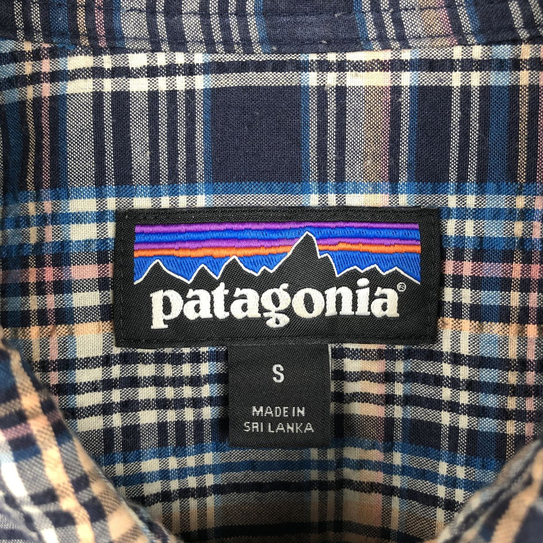 Patagonia 53004SP16 Seersucker Short-Sleeve Cotton Check Shirt, Boxy Shirt, Men's Size S (approx.) polyester navy blue type Vintage Second Hand