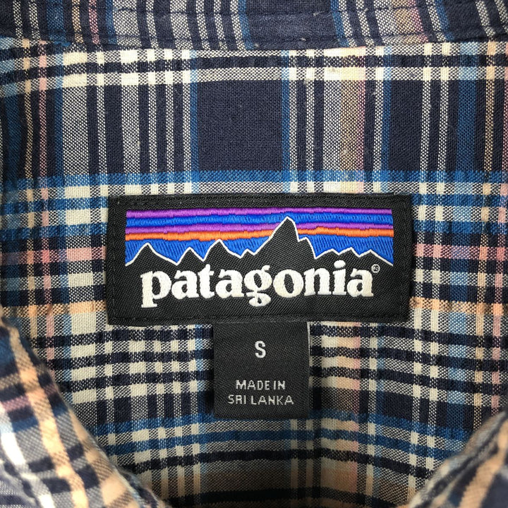 Patagonia 53004SP16 Seersucker Short-Sleeve Cotton Check Shirt, Boxy Shirt, Men's Size S (approx.) polyester navy blue type Vintage Second Hand