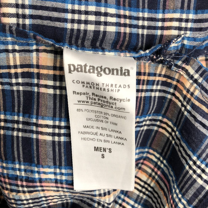 Patagonia 53004SP16 Seersucker Short-Sleeve Cotton Check Shirt, Boxy Shirt, Men's Size S (approx.) polyester navy blue type Vintage Second Hand