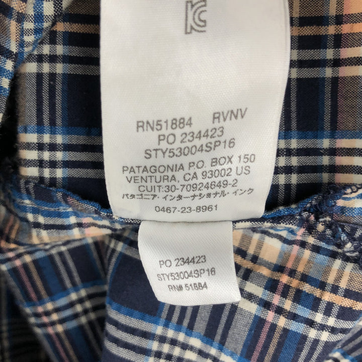 Patagonia 53004SP16 Seersucker Short-Sleeve Cotton Check Shirt, Boxy Shirt, Men's Size S (approx.) polyester navy blue type Vintage Second Hand