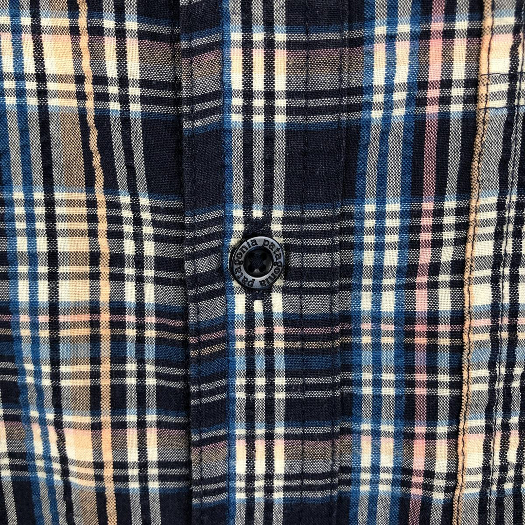 Patagonia 53004SP16 Seersucker Short-Sleeve Cotton Check Shirt, Boxy Shirt, Men's Size S (approx.) polyester navy blue type Vintage Second Hand