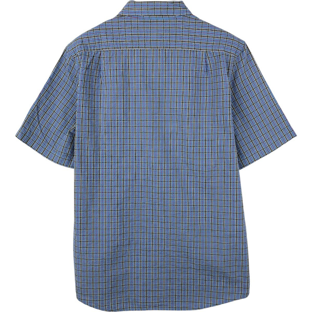 90s-00'S L.L.Bean SLIGHTLY FITTED Seersucker Short-Sleeve Cotton Check Shirt, Men's Size S (Equivalent), Vintage cotton blue type Vintage Second Hand