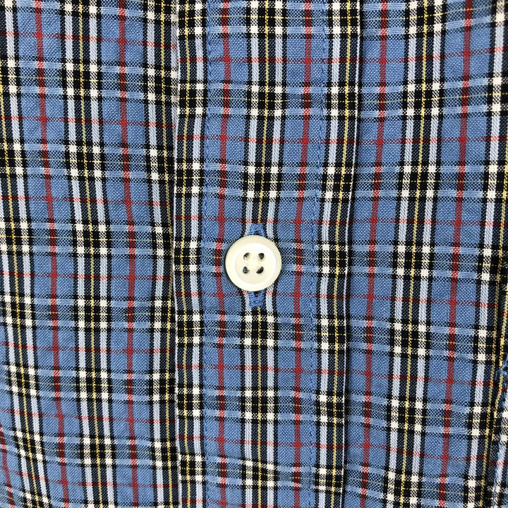 90s-00'S L.L.Bean SLIGHTLY FITTED Seersucker Short-Sleeve Cotton Check Shirt, Men's Size S (Equivalent), Vintage cotton blue type Vintage Second Hand
