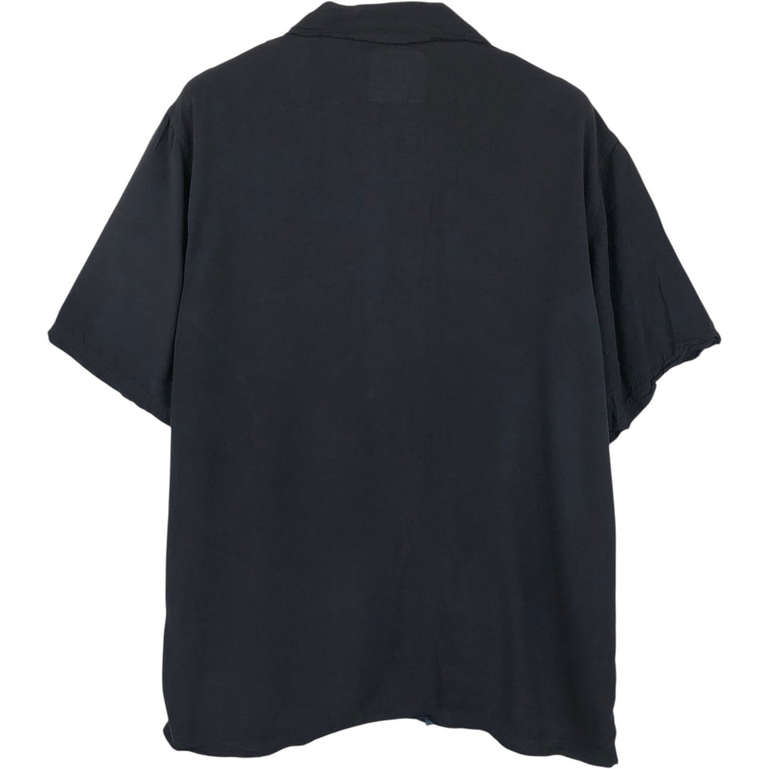 PLEASURES All-over print open-collar short-sleeved rayon shirt, men's size M. Rayon black type Vintage Second Hand