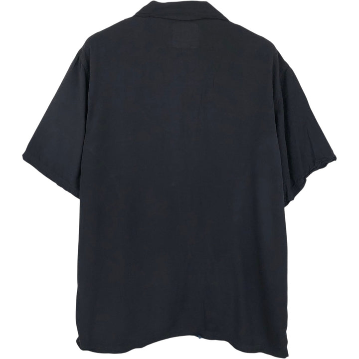 PLEASURES All-over print open-collar short-sleeved rayon shirt, men's size M. Rayon black type Vintage Second Hand
