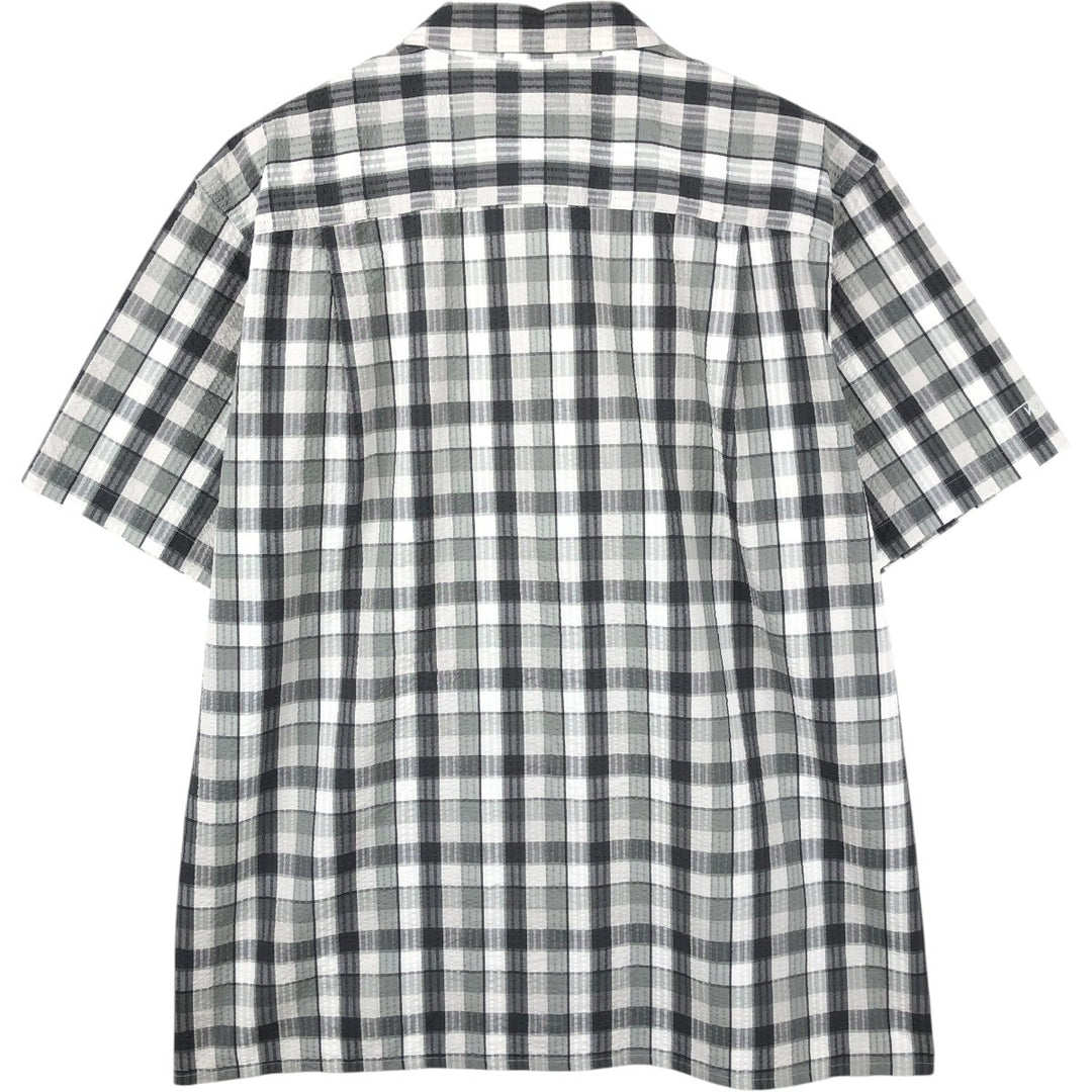Patagonia 53003SP14 Seersucker Check Pattern Short-Sleeve Poly-Cotton Box Shirt, Men's Size L (approx.) polyester gray type Vintage Second Hand