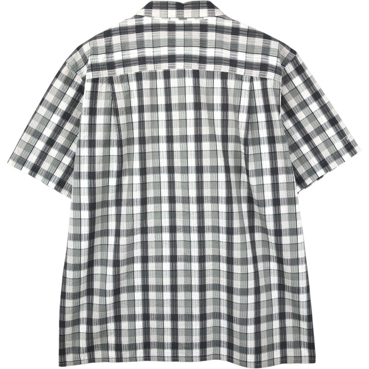 Patagonia 53003SP14 Seersucker Check Pattern Short-Sleeve Poly-Cotton Box Shirt, Men's Size L (approx.) polyester gray type Vintage Second Hand