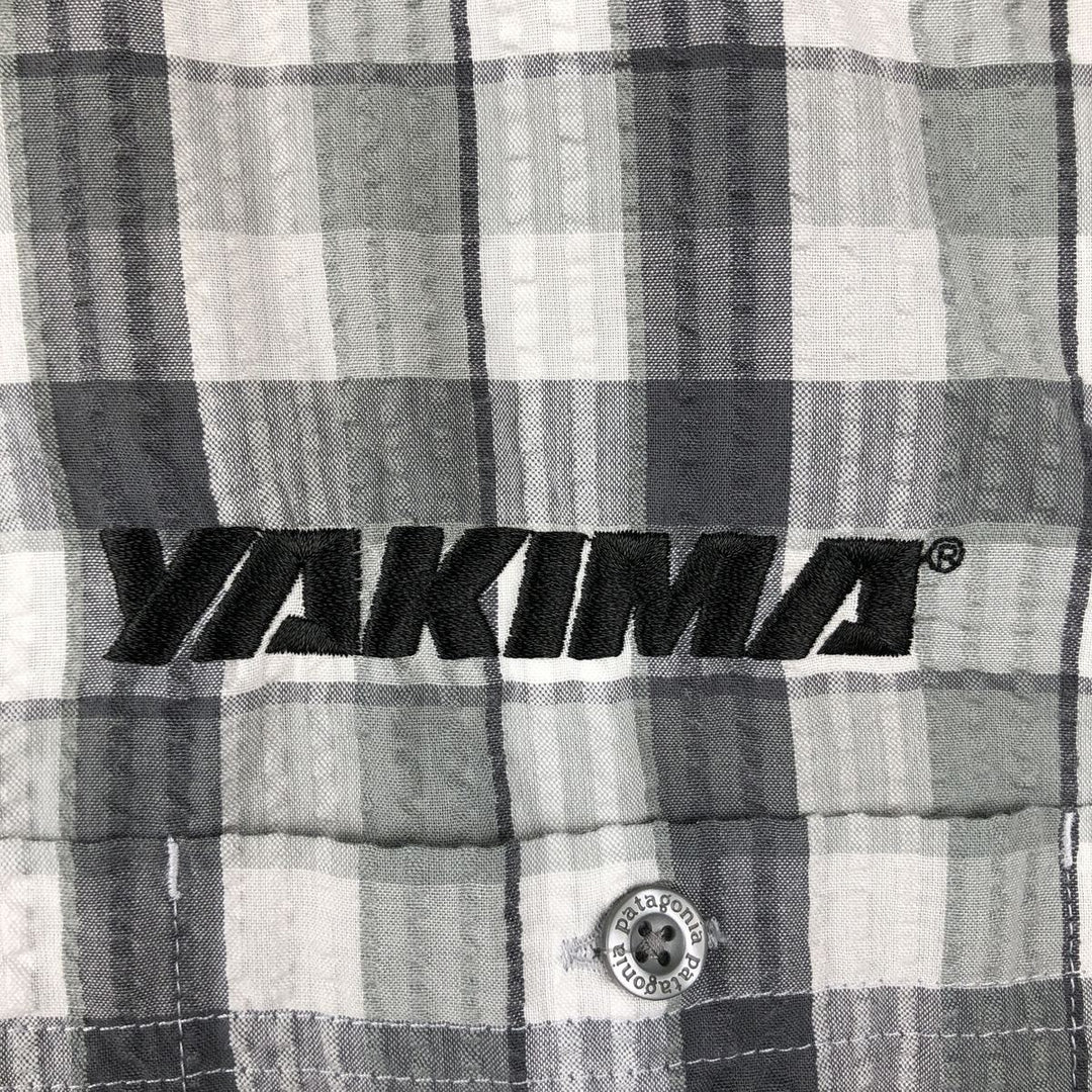 Patagonia 53003SP14 Seersucker Check Pattern Short-Sleeve Poly-Cotton Box Shirt, Men's Size L (approx.) polyester gray type Vintage Second Hand