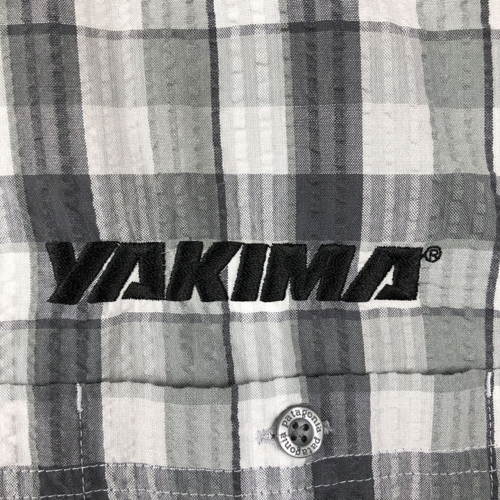 Patagonia 53003SP14 Seersucker Check Pattern Short-Sleeve Poly-Cotton Box Shirt, Men's Size L (approx.) polyester gray type Vintage Second Hand