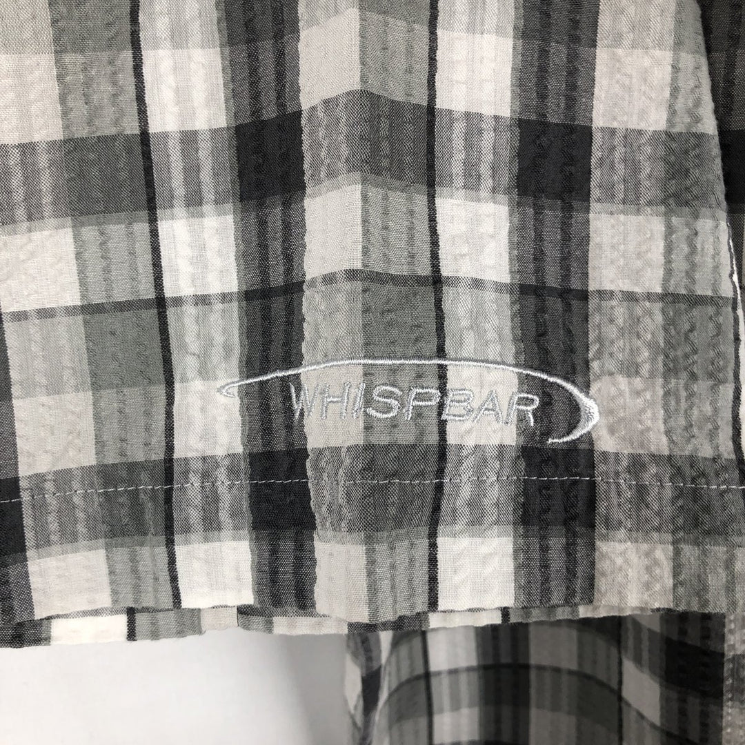 Patagonia 53003SP14 Seersucker Check Pattern Short-Sleeve Poly-Cotton Box Shirt, Men's Size L (approx.) polyester gray type Vintage Second Hand