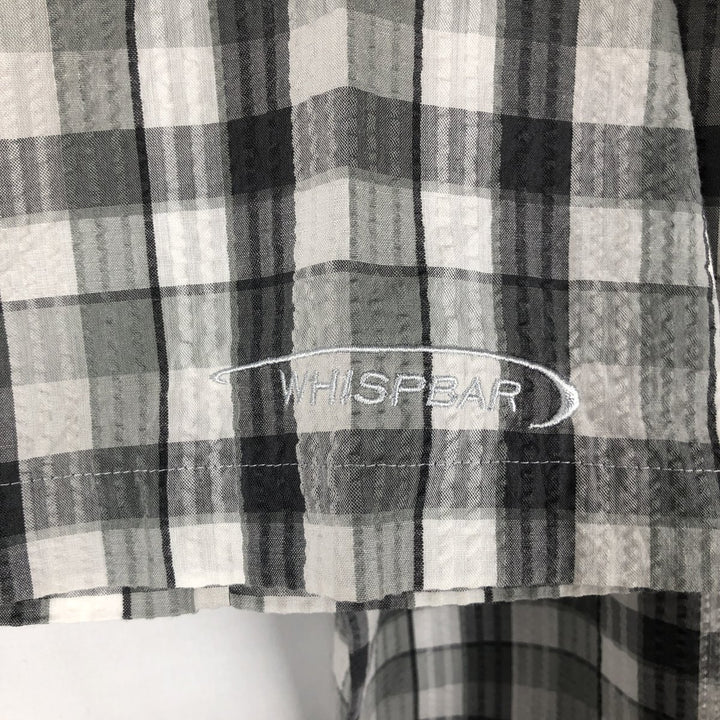 Patagonia 53003SP14 Seersucker Check Pattern Short-Sleeve Poly-Cotton Box Shirt, Men's Size L (approx.) polyester gray type Vintage Second Hand