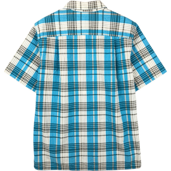 Patagonia 53002SP13 Check Pattern Seersucker Short-Sleeve Poly-Cotton Box Shirt (Men's Size S) polyester Blue type light blue Vintage Second Hand