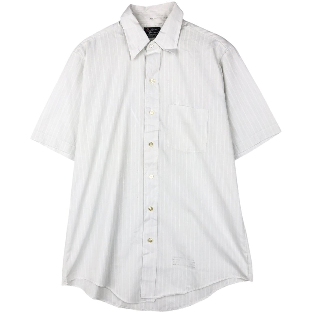 Beau Brummel Stripe Pattern Short-Sleeve Polyester Shirt, Made in USA, Men's Size L (approx.) polyester white type Vintage Second Hand