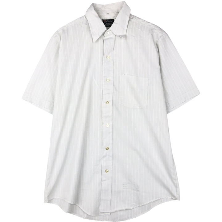 Beau Brummel Stripe Pattern Short-Sleeve Polyester Shirt, Made in USA, Men's Size L (approx.) polyester white type Vintage Second Hand