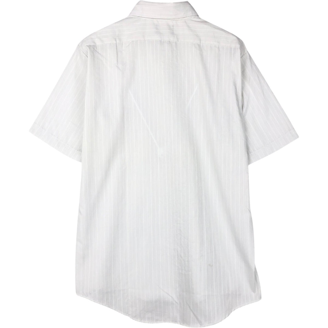 Beau Brummel Stripe Pattern Short-Sleeve Polyester Shirt, Made in USA, Men's Size L (approx.) polyester white type Vintage Second Hand