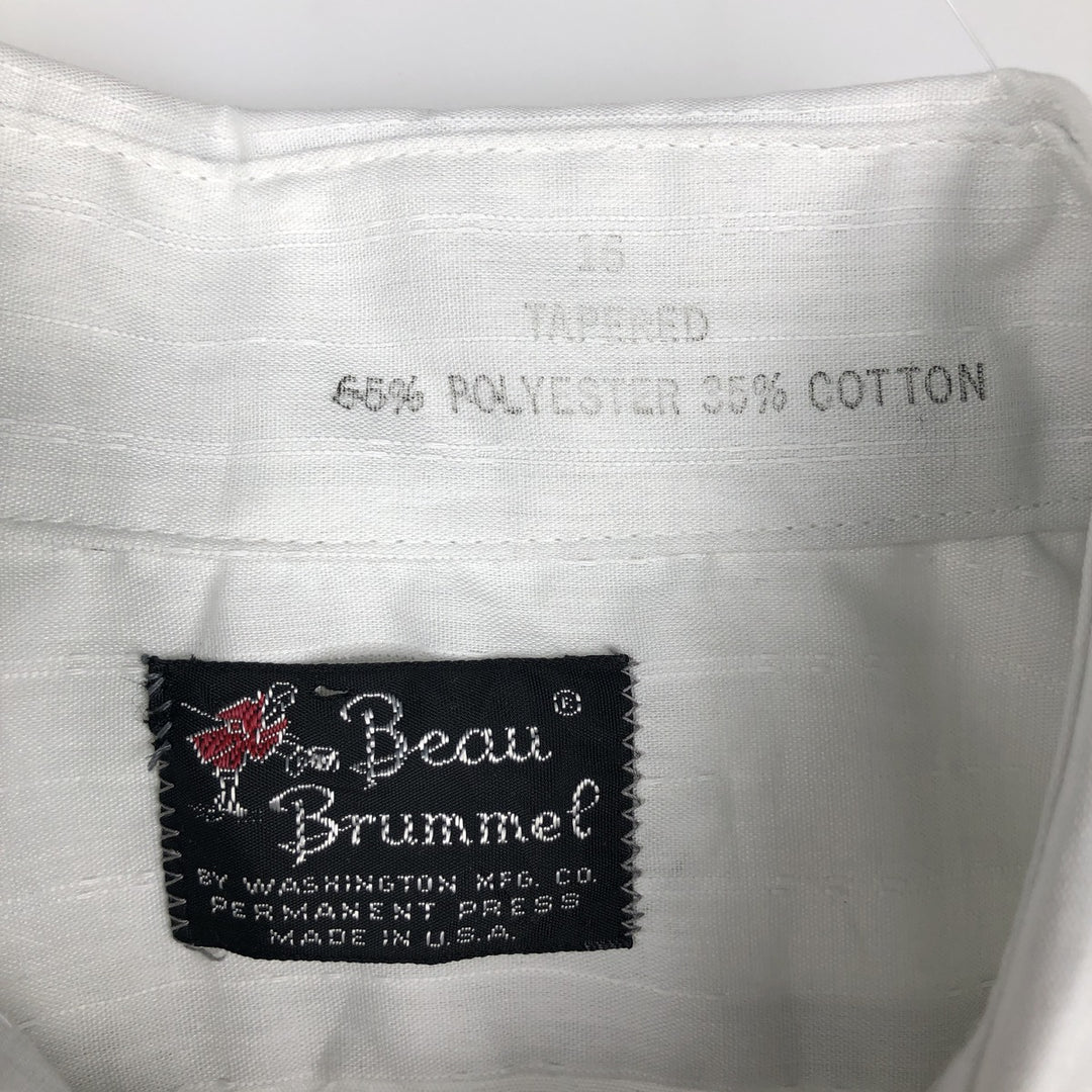 Beau Brummel Stripe Pattern Short-Sleeve Polyester Shirt, Made in USA, Men's Size L (approx.) polyester white type Vintage Second Hand