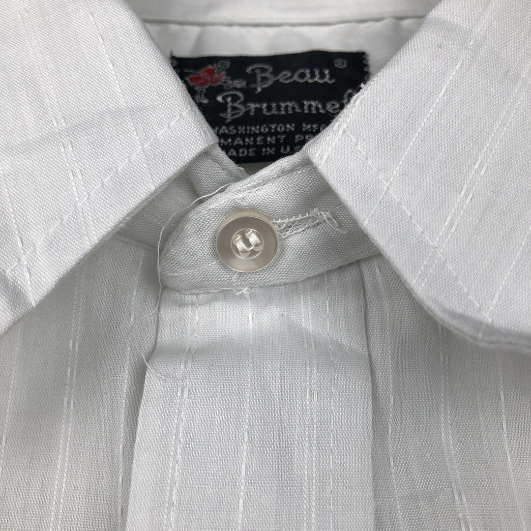Beau Brummel Stripe Pattern Short-Sleeve Polyester Shirt, Made in USA, Men's Size L (approx.) polyester white type Vintage Second Hand