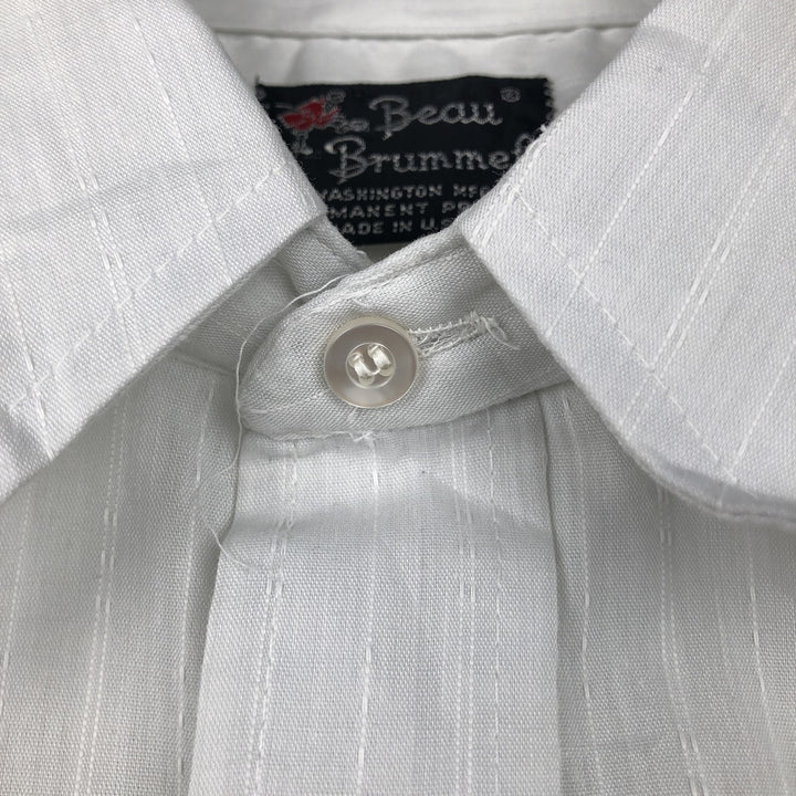 Beau Brummel Stripe Pattern Short-Sleeve Polyester Shirt, Made in USA, Men's Size L (approx.) polyester white type Vintage Second Hand