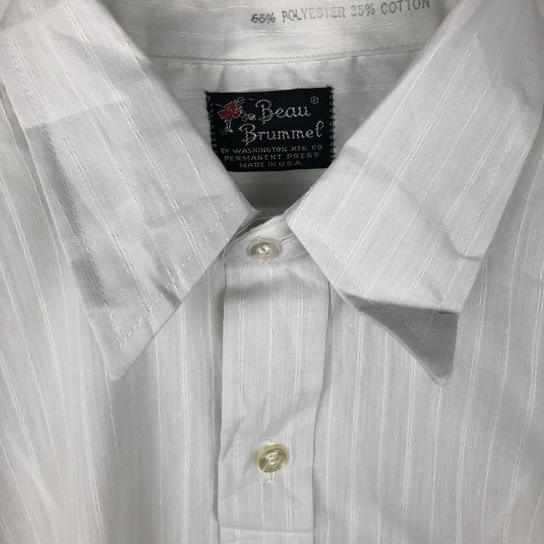 Beau Brummel Stripe Pattern Short-Sleeve Polyester Shirt, Made in USA, Men's Size L (approx.) polyester white type Vintage Second Hand