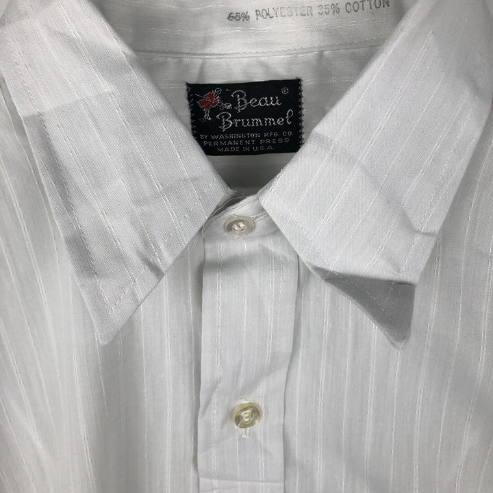 Beau Brummel Stripe Pattern Short-Sleeve Polyester Shirt, Made in USA, Men's Size L (approx.) polyester white type Vintage Second Hand