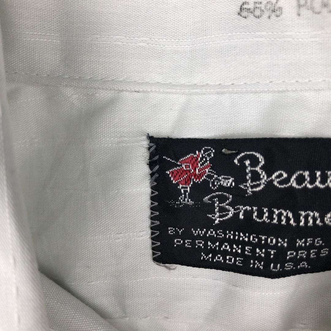 Beau Brummel Stripe Pattern Short-Sleeve Polyester Shirt, Made in USA, Men's Size L (approx.) polyester white type Vintage Second Hand
