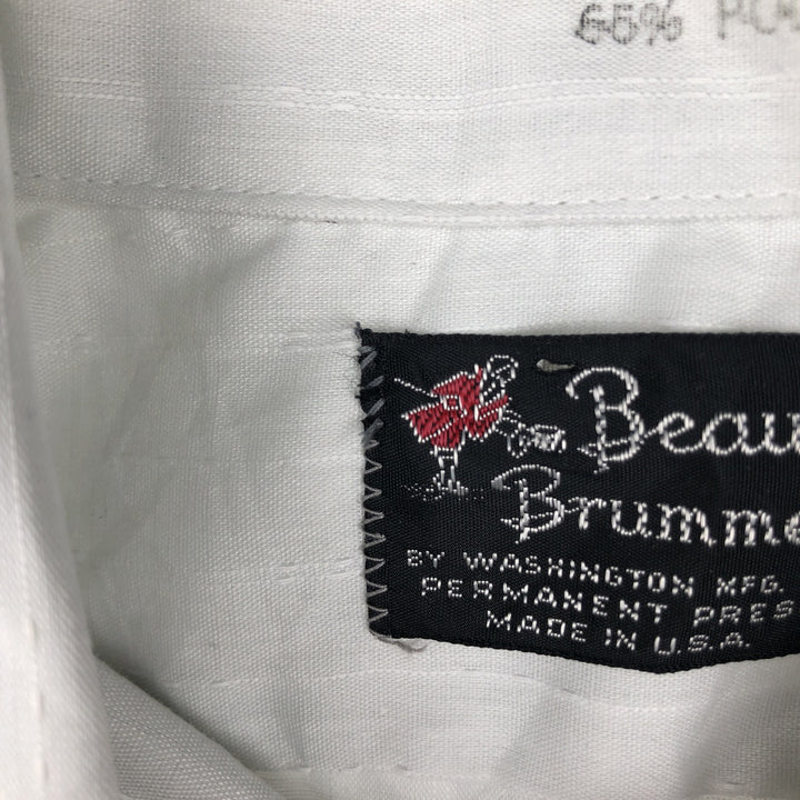 Beau Brummel Stripe Pattern Short-Sleeve Polyester Shirt, Made in USA, Men's Size L (approx.) polyester white type Vintage Second Hand