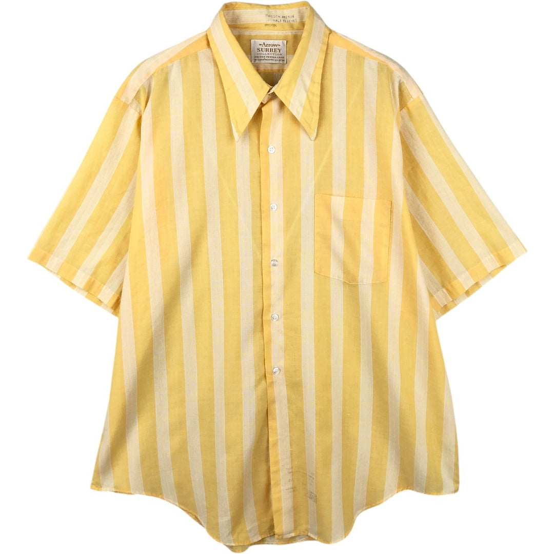 70'S Arrow Stripe Pattern Short-Sleeve Poly-Cotton Shirt, Made in USA, Men's XL Equivalent, Vintage polyester yellow type Vintage Second Hand