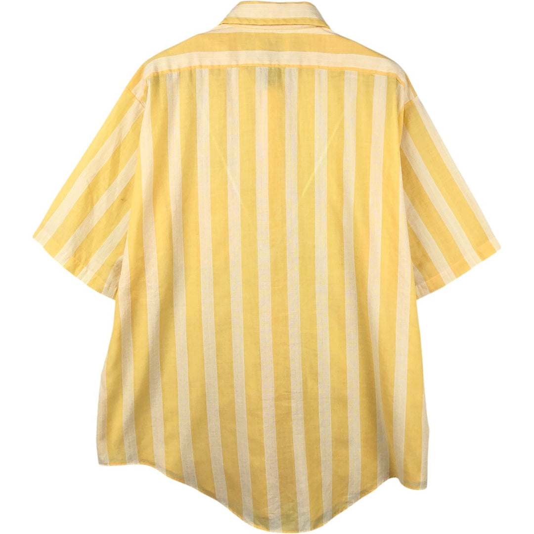 70'S Arrow Stripe Pattern Short-Sleeve Poly-Cotton Shirt, Made in USA, Men's XL Equivalent, Vintage polyester yellow type Vintage Second Hand
