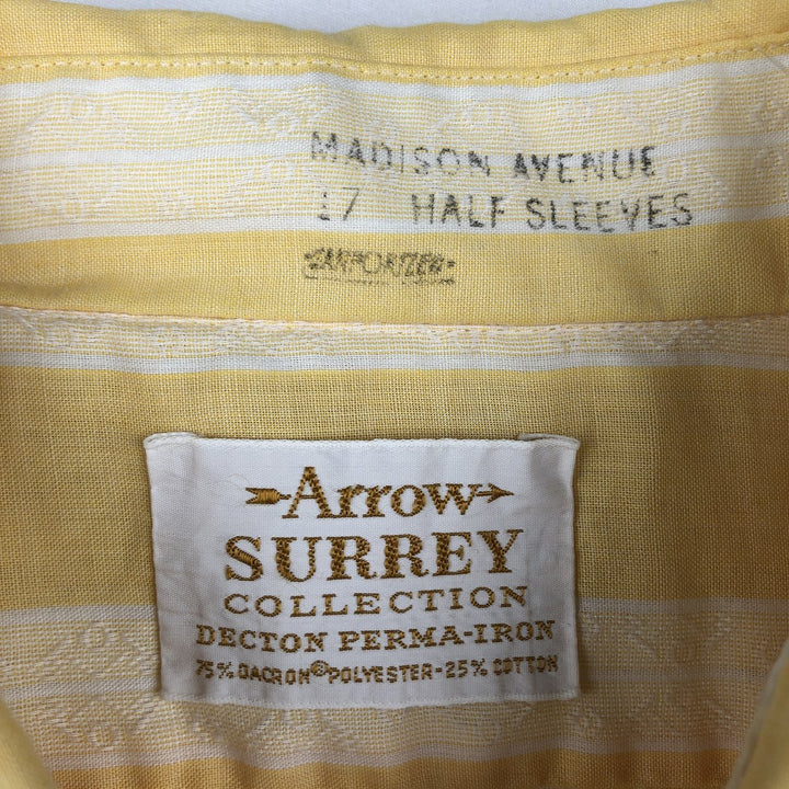 70'S Arrow Stripe Pattern Short-Sleeve Poly-Cotton Shirt, Made in USA, Men's XL Equivalent, Vintage polyester yellow type Vintage Second Hand