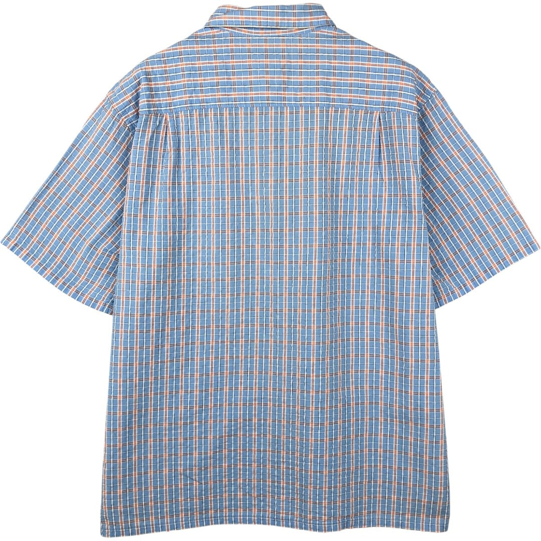 90s-00'S L.L.Bean Seersucker Short-Sleeve Cotton Check Shirt, Boxy Shirt, Men's Size M (Equivalent), Vintage cotton Blue type light blue Vintage Second Hand