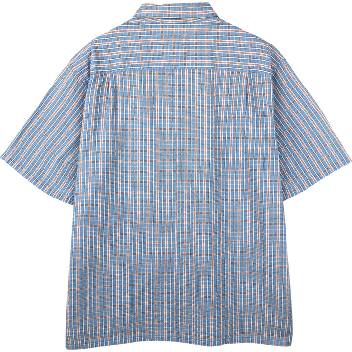 90s-00'S L.L.Bean Seersucker Short-Sleeve Cotton Check Shirt, Boxy Shirt, Men's Size M (Equivalent), Vintage cotton Blue type light blue Vintage Second Hand