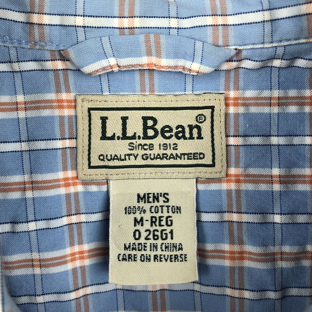 90s-00'S L.L.Bean Seersucker Short-Sleeve Cotton Check Shirt, Boxy Shirt, Men's Size M (Equivalent), Vintage cotton Blue type light blue Vintage Second Hand