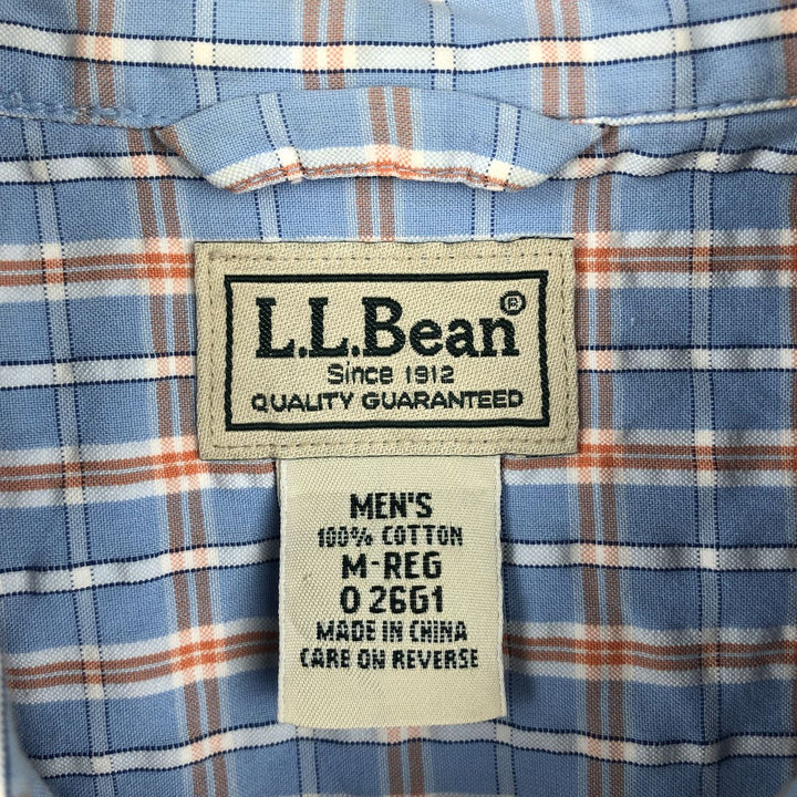 90s-00'S L.L.Bean Seersucker Short-Sleeve Cotton Check Shirt, Boxy Shirt, Men's Size M (Equivalent), Vintage cotton Blue type light blue Vintage Second Hand