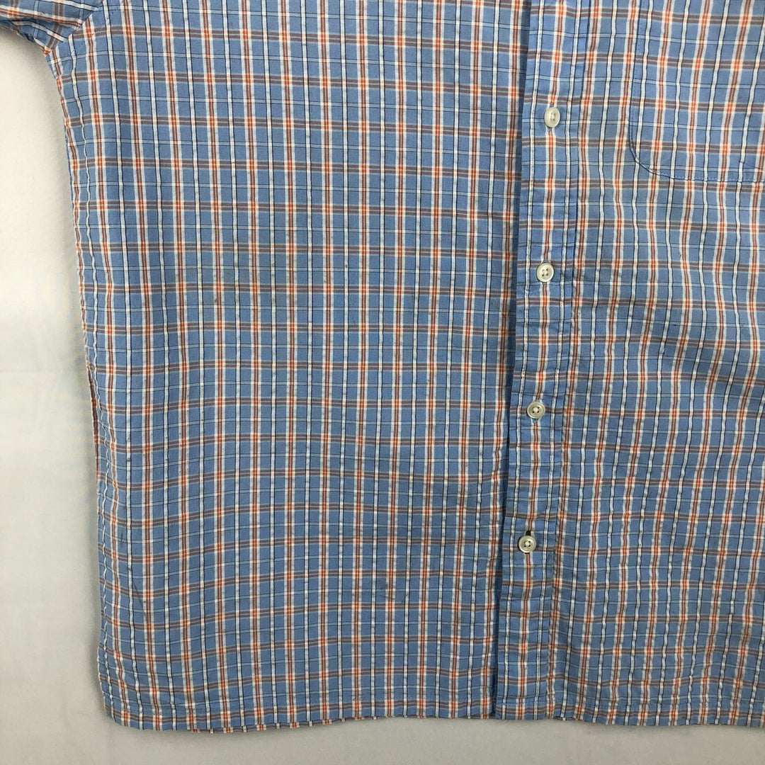 90s-00'S L.L.Bean Seersucker Short-Sleeve Cotton Check Shirt, Boxy Shirt, Men's Size M (Equivalent), Vintage cotton Blue type light blue Vintage Second Hand