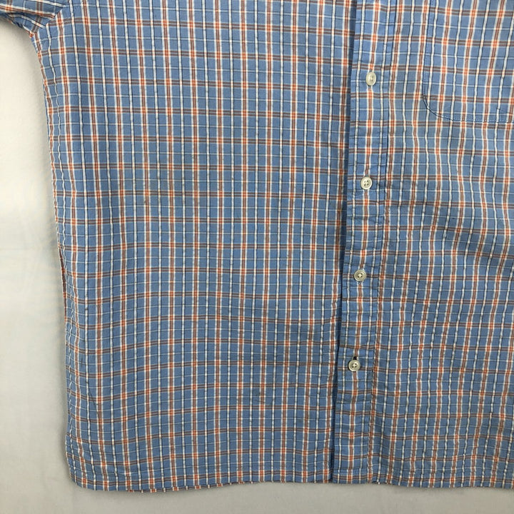 90s-00'S L.L.Bean Seersucker Short-Sleeve Cotton Check Shirt, Boxy Shirt, Men's Size M (Equivalent), Vintage cotton Blue type light blue Vintage Second Hand