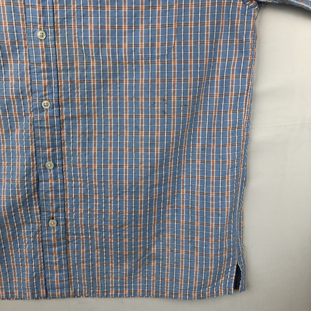 90s-00'S L.L.Bean Seersucker Short-Sleeve Cotton Check Shirt, Boxy Shirt, Men's Size M (Equivalent), Vintage cotton Blue type light blue Vintage Second Hand