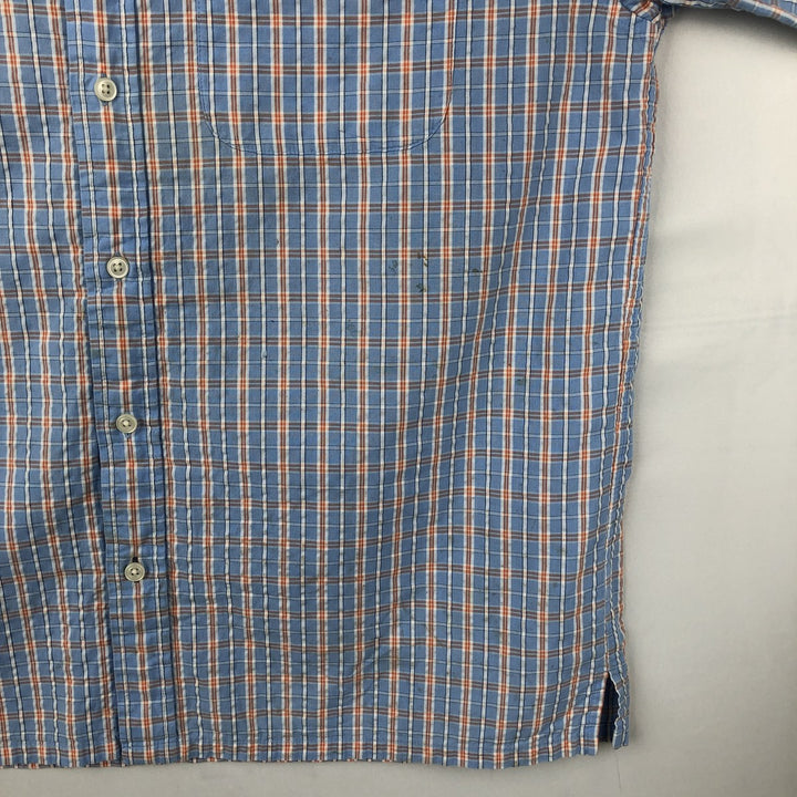 90s-00'S L.L.Bean Seersucker Short-Sleeve Cotton Check Shirt, Boxy Shirt, Men's Size M (Equivalent), Vintage cotton Blue type light blue Vintage Second Hand