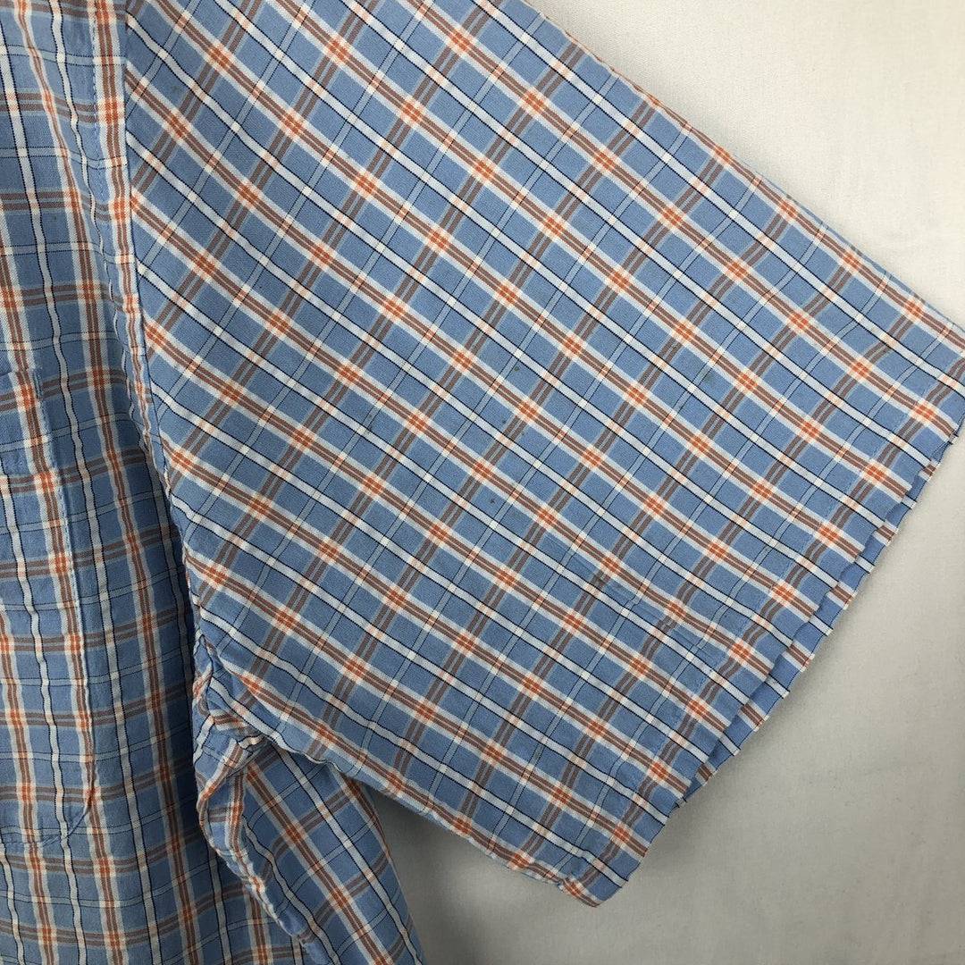 90s-00'S L.L.Bean Seersucker Short-Sleeve Cotton Check Shirt, Boxy Shirt, Men's Size M (Equivalent), Vintage cotton Blue type light blue Vintage Second Hand