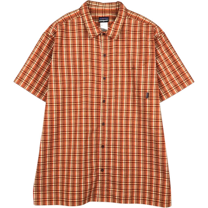 Patagonia 53001SP11 Check Pattern Seersucker Short-Sleeve Poly-Cotton Box Shirt Men's XXL Equivalent polyester orange type Vintage Second Hand